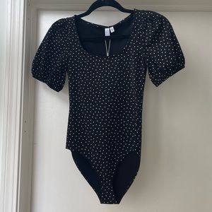 Polka dot puff sleeve bodysuit